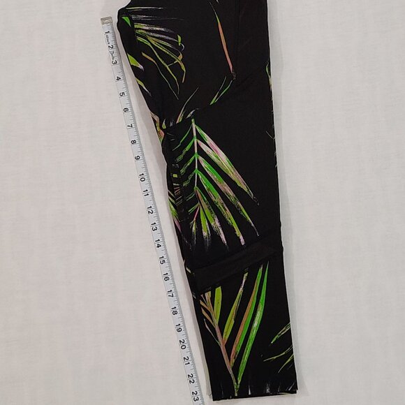 BSP Tropical Palm Print Leggings Womens XL Black Green High-Waisted Pockets - Picture 12 of 14